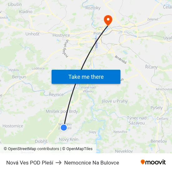 Nová Ves POD Pleší to Nemocnice Na Bulovce map