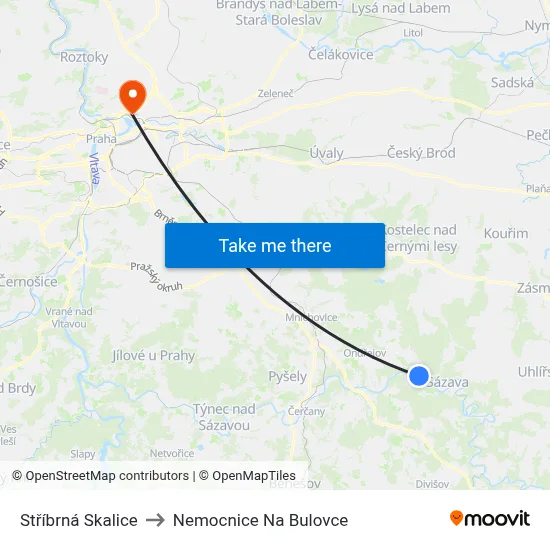 Stříbrná Skalice to Nemocnice Na Bulovce map