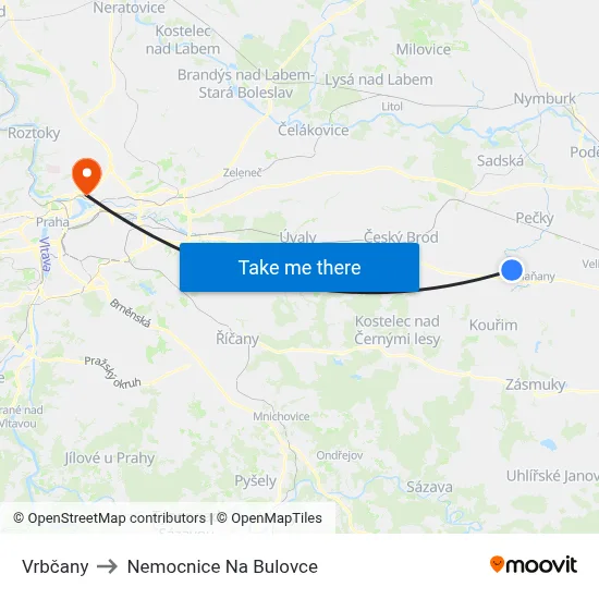 Vrbčany to Nemocnice Na Bulovce map