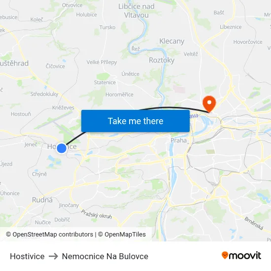 Hostivice to Nemocnice Na Bulovce map