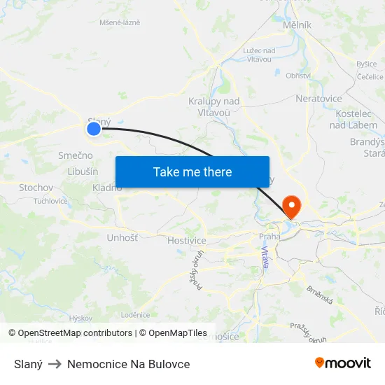 Slaný to Nemocnice Na Bulovce map