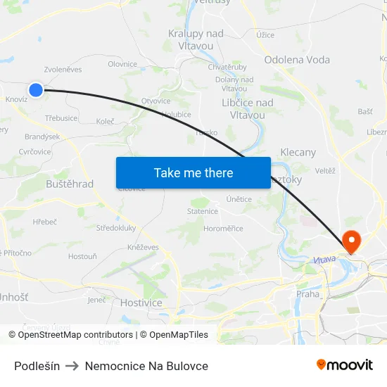 Podlešín to Nemocnice Na Bulovce map