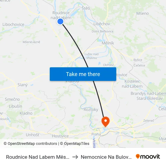 Roudnice Nad Labem Město to Nemocnice Na Bulovce map