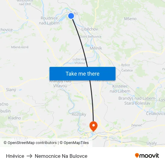 Hněvice to Nemocnice Na Bulovce map