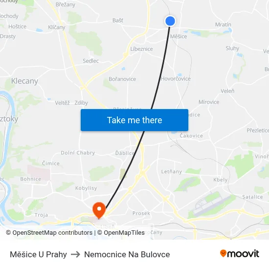 Měšice U Prahy to Nemocnice Na Bulovce map