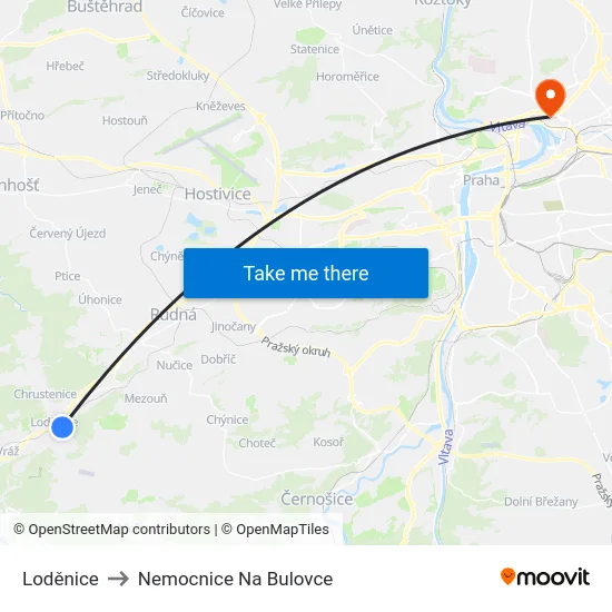 Loděnice to Nemocnice Na Bulovce map
