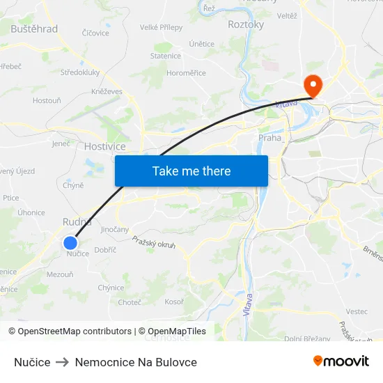 Nučice to Nemocnice Na Bulovce map