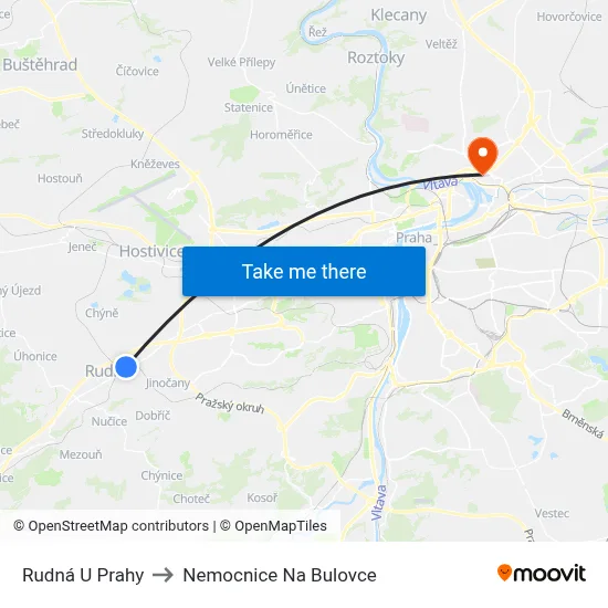 Rudná U Prahy to Nemocnice Na Bulovce map
