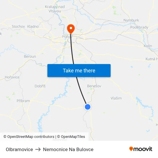 Olbramovice to Nemocnice Na Bulovce map