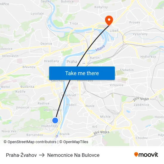 Praha-Žvahov to Nemocnice Na Bulovce map