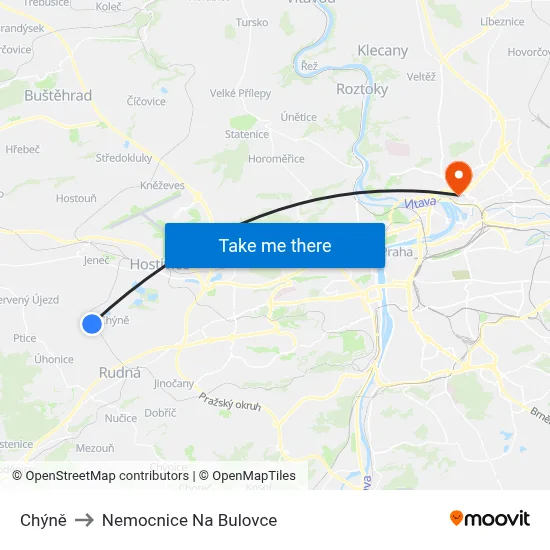 Chýně to Nemocnice Na Bulovce map