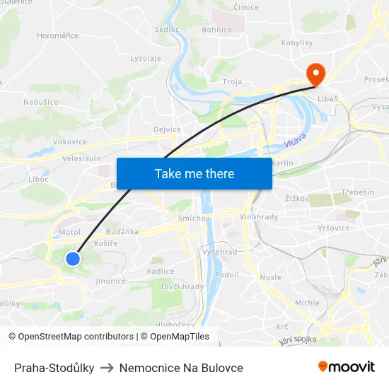 Praha-Stodůlky to Nemocnice Na Bulovce map