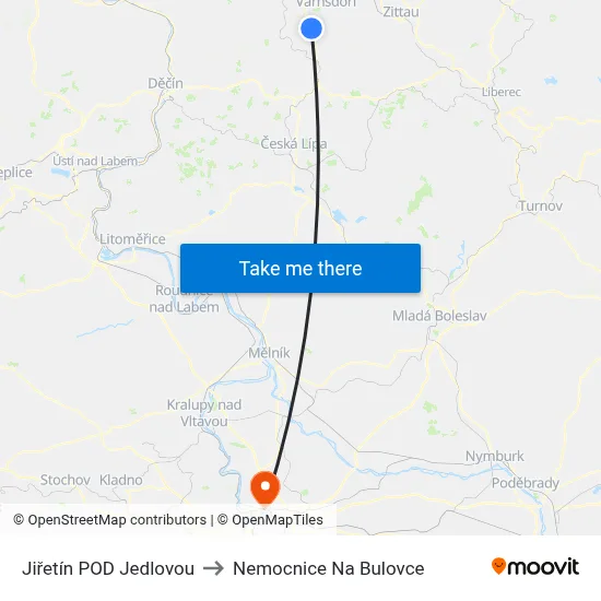 Jiřetín POD Jedlovou to Nemocnice Na Bulovce map