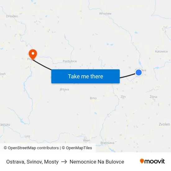Ostrava, Svinov, Mosty to Nemocnice Na Bulovce map