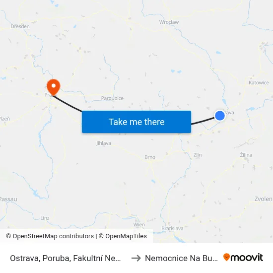 Ostrava, Poruba, Fakultní Nemocnice to Nemocnice Na Bulovce map