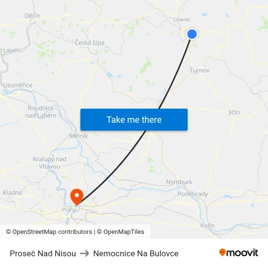Proseč Nad Nisou to Nemocnice Na Bulovce map
