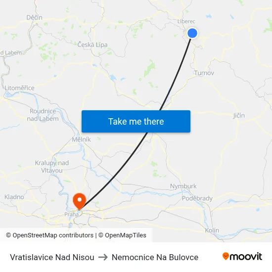 Vratislavice Nad Nisou to Nemocnice Na Bulovce map