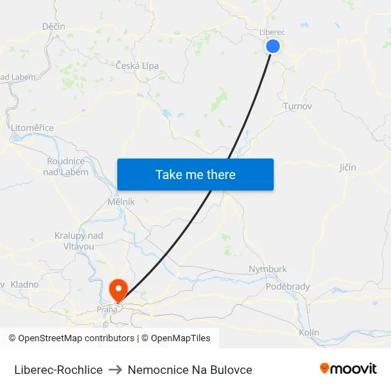 Liberec-Rochlice to Nemocnice Na Bulovce map