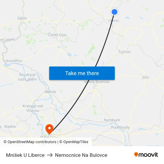 Mníšek U Liberce to Nemocnice Na Bulovce map