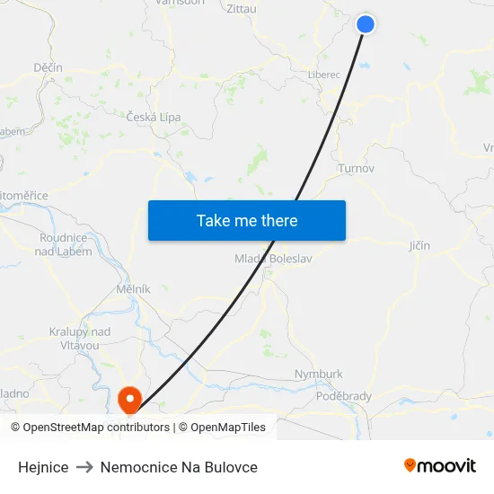 Hejnice to Nemocnice Na Bulovce map