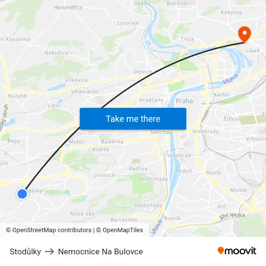 Stodůlky to Nemocnice Na Bulovce map