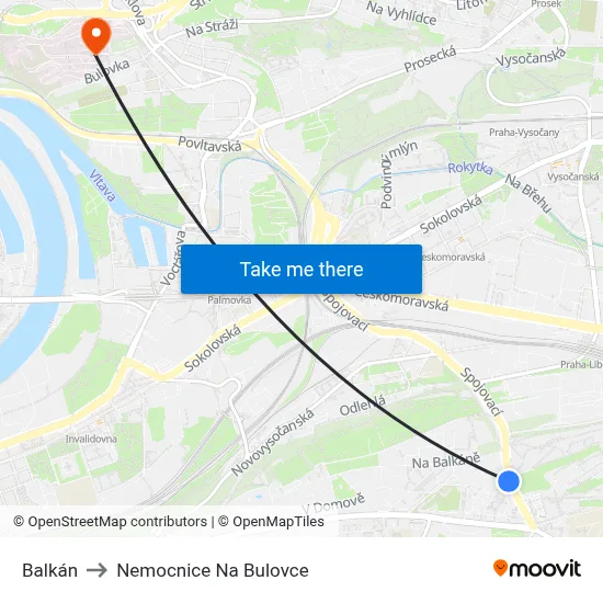 Balkán to Nemocnice Na Bulovce map