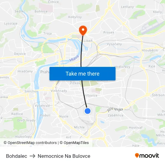 Bohdalec to Nemocnice Na Bulovce map