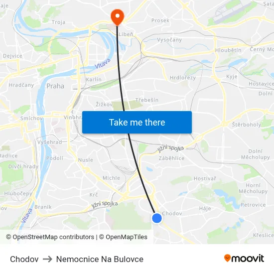 Chodov to Nemocnice Na Bulovce map