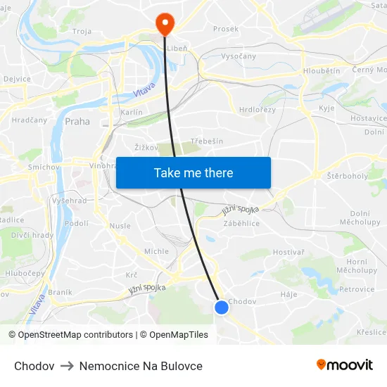 Chodov to Nemocnice Na Bulovce map