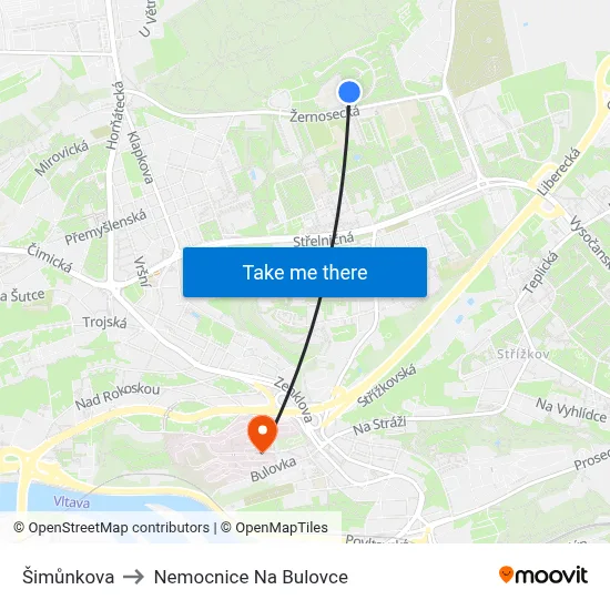 Šimůnkova to Nemocnice Na Bulovce map