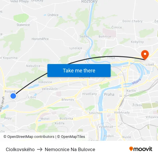Ciolkovského to Nemocnice Na Bulovce map