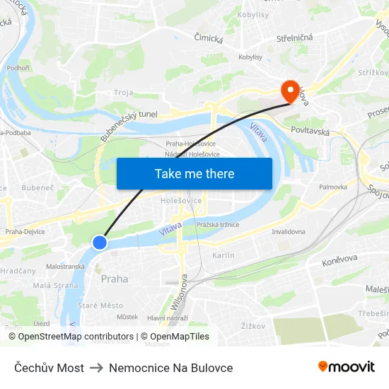 Čechův Most to Nemocnice Na Bulovce map