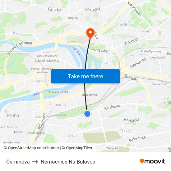 Černínova to Nemocnice Na Bulovce map