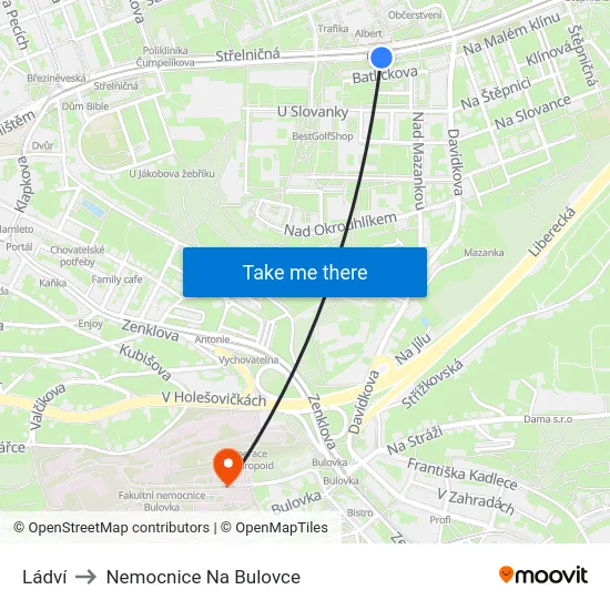 Ládví to Nemocnice Na Bulovce map