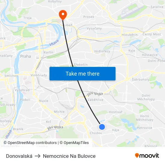 Donovalská to Nemocnice Na Bulovce map