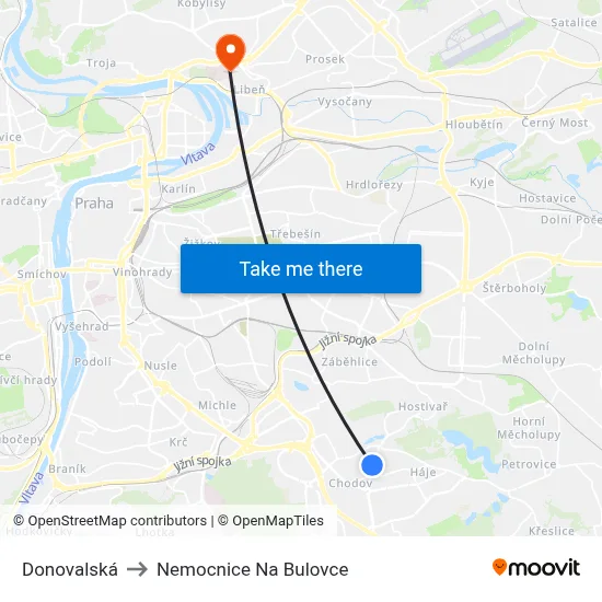Donovalská to Nemocnice Na Bulovce map