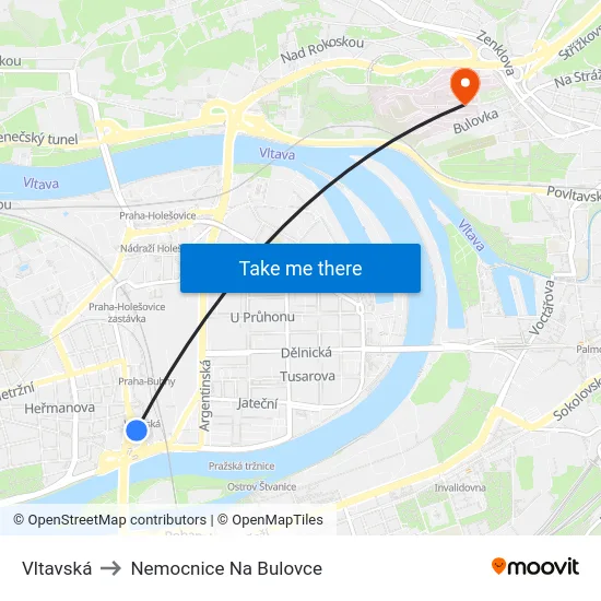 Vltavská to Nemocnice Na Bulovce map