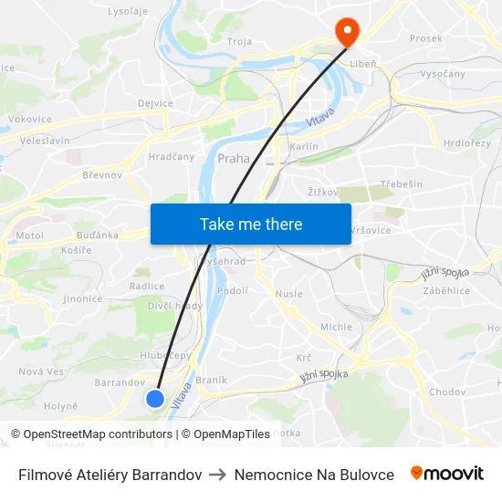 Filmové Ateliéry Barrandov to Nemocnice Na Bulovce map