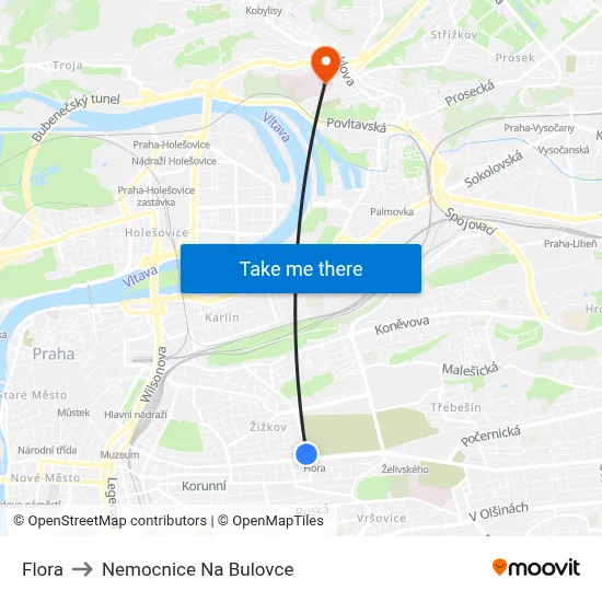 Flora to Nemocnice Na Bulovce map