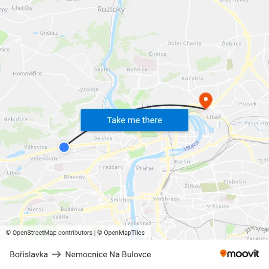 Bořislavka to Nemocnice Na Bulovce map