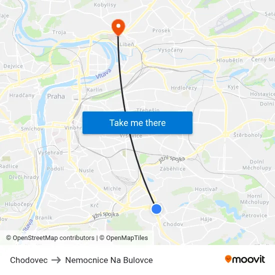 Chodovec to Nemocnice Na Bulovce map