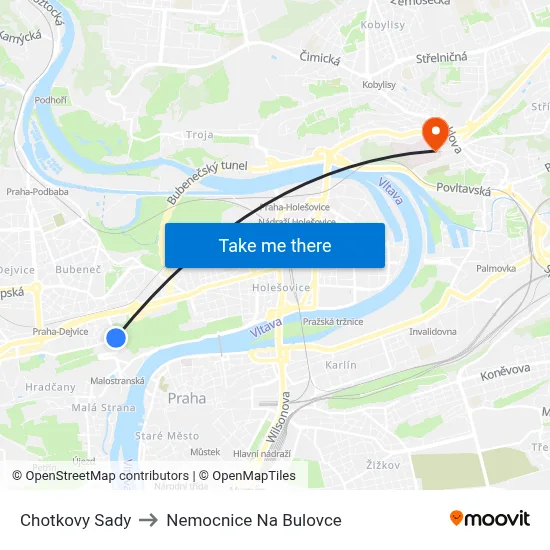 Chotkovy Sady to Nemocnice Na Bulovce map