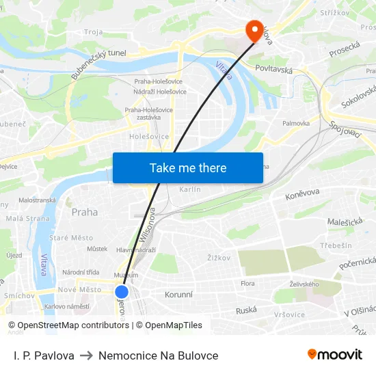 I. P. Pavlova to Nemocnice Na Bulovce map