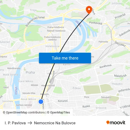 I. P. Pavlova to Nemocnice Na Bulovce map