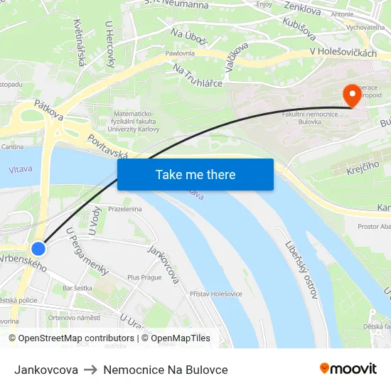 Jankovcova to Nemocnice Na Bulovce map