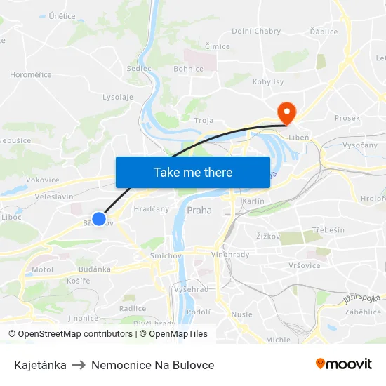 Kajetánka to Nemocnice Na Bulovce map