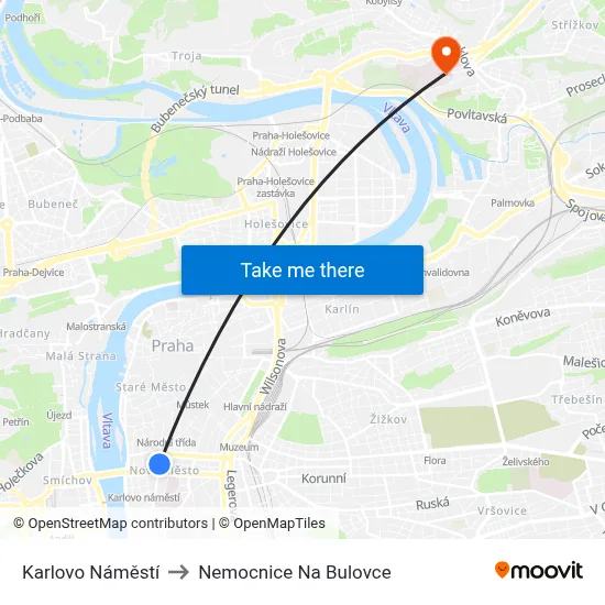 Karlovo Náměstí to Nemocnice Na Bulovce map