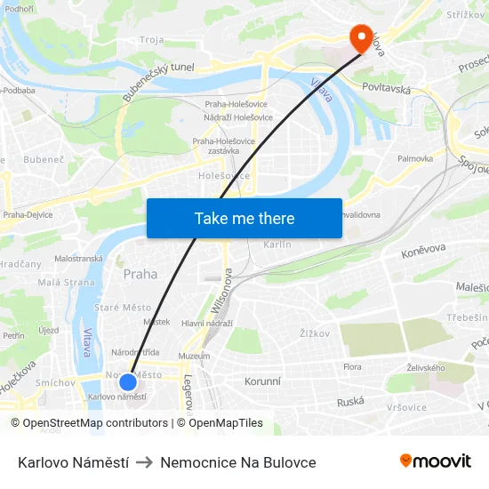 Karlovo Náměstí to Nemocnice Na Bulovce map
