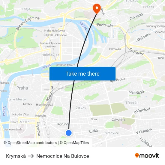 Krymská to Nemocnice Na Bulovce map