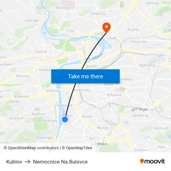 Kublov to Nemocnice Na Bulovce map